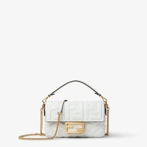 Fendi Mini Baguette White Leather Crossbody Bag